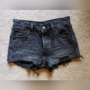 Levi's Black Distressed 501 Shorts Size W25